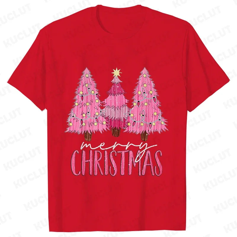 Pink Christmas Tree Graphic T-Shirt - Red / S - T-Shirts - T-Shirts - 8 - 2024