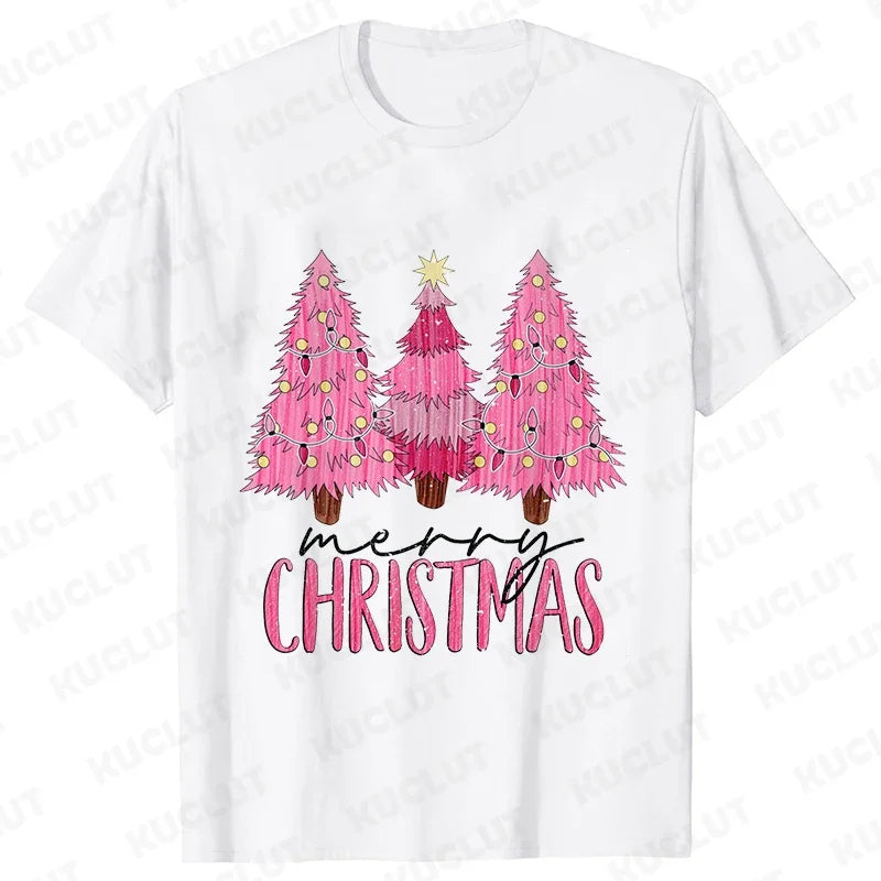 Pink Christmas Tree Graphic T-Shirt - White / S - T-Shirts - T-Shirts - 7 - 2024