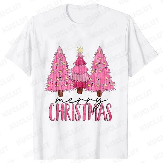 Pink Christmas Tree Graphic T-Shirt - White / M - T-Shirts - 7 - 2024