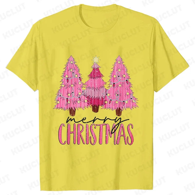 Pink Christmas Tree Graphic T-Shirt - Yellow / S - T-Shirts - T-Shirts - 15 - 2024