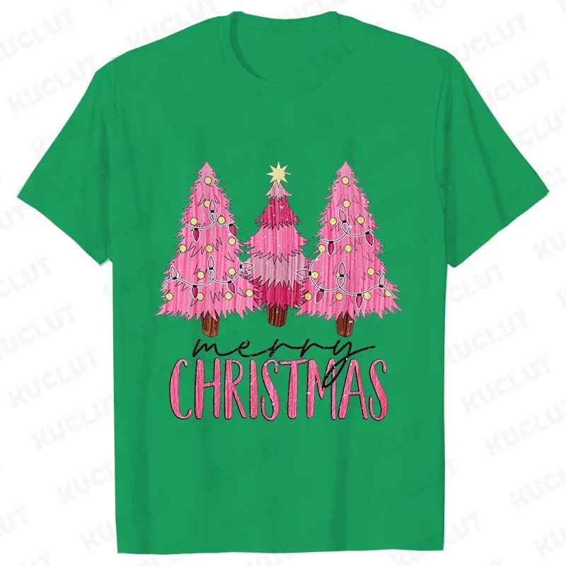 Pink Christmas Tree Graphic T-Shirt - Green / S - T-Shirts - T-Shirts - 17 - 2024