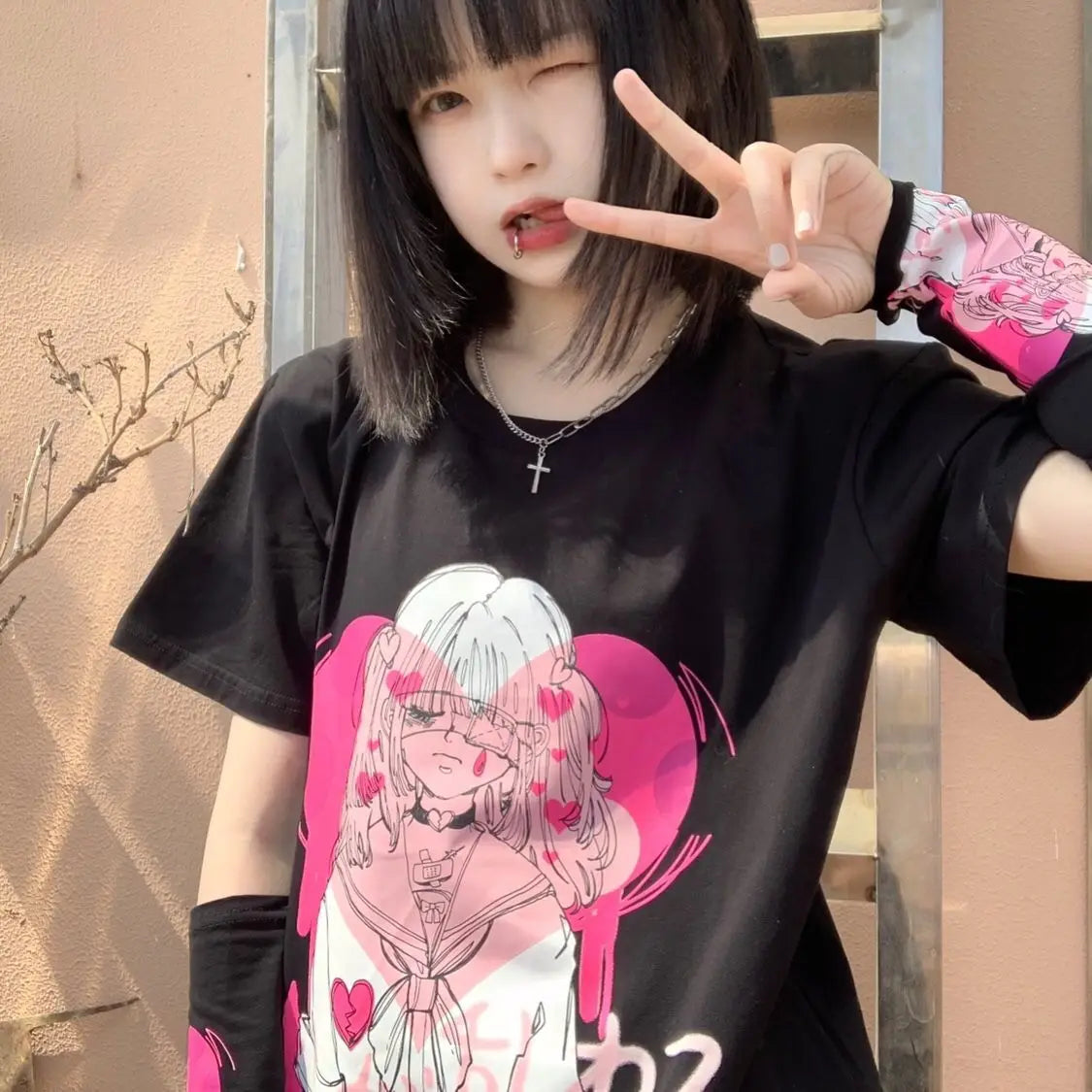 Pink Drip Anime Heart Tee - Black / XL - T-Shirts - Shirts & Tops - 2 - 2024