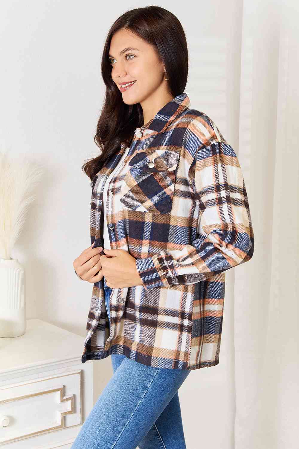 Plaid Button Front Shirt Jacket with Breast Pockets - T-Shirts - Coats & Jackets - 6 - 2024