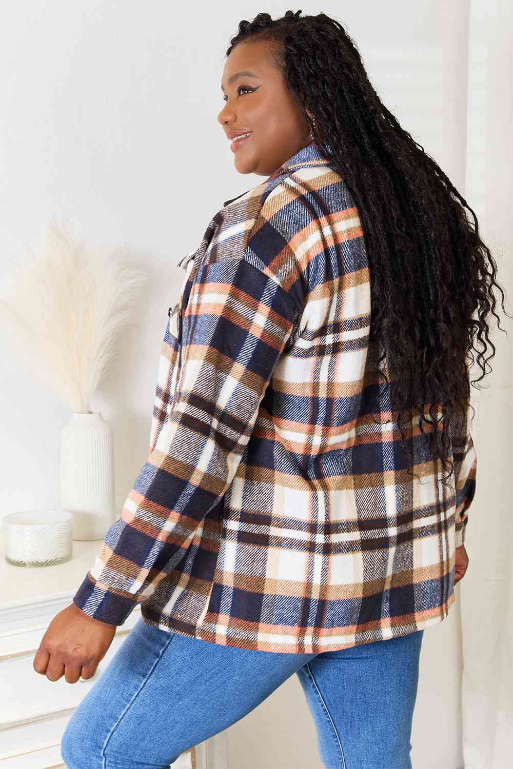 Plaid Button Front Shirt Jacket with Breast Pockets - T-Shirts - Coats & Jackets - 2 - 2024