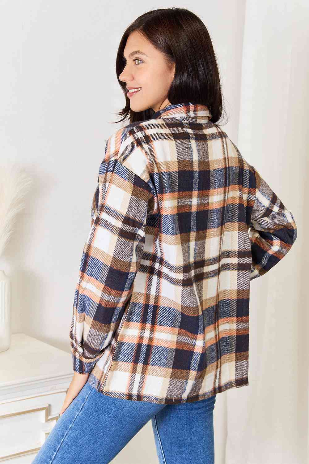 Plaid Button Front Shirt Jacket with Breast Pockets - T-Shirts - Coats & Jackets - 7 - 2024
