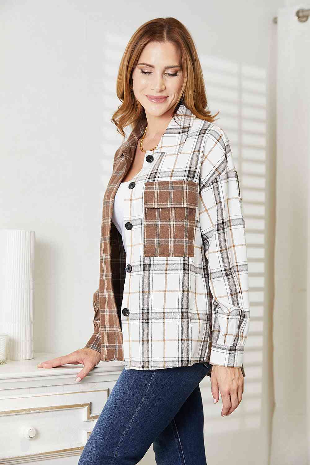 Plaid Contrast Button Up Shirt Jacket - T-Shirts - Coats & Jackets - 4 - 2024
