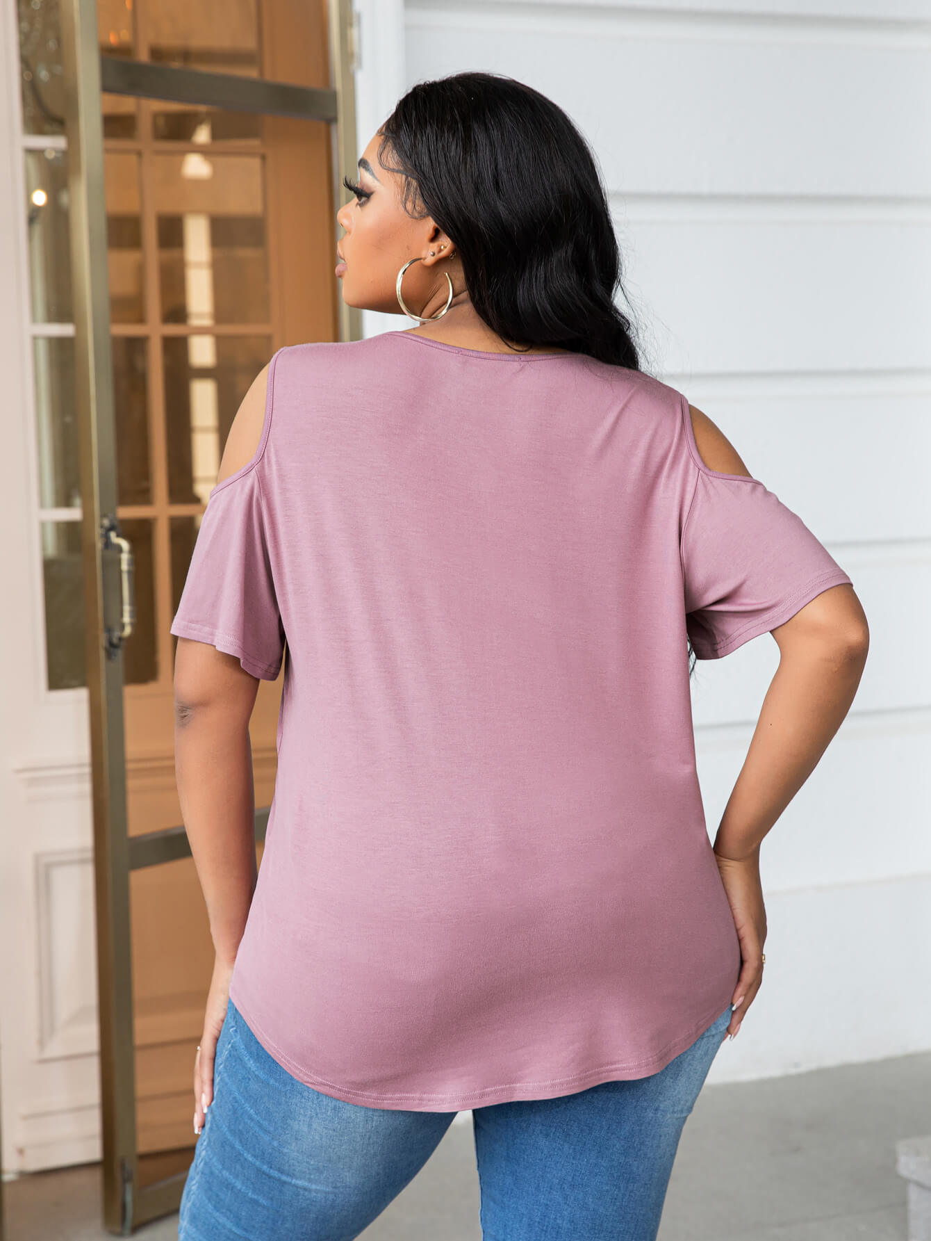Plus Size Cold-Shoulder Round Neck Curved Hem Tee - T-Shirts - Shirts & Tops - 2 - 2024