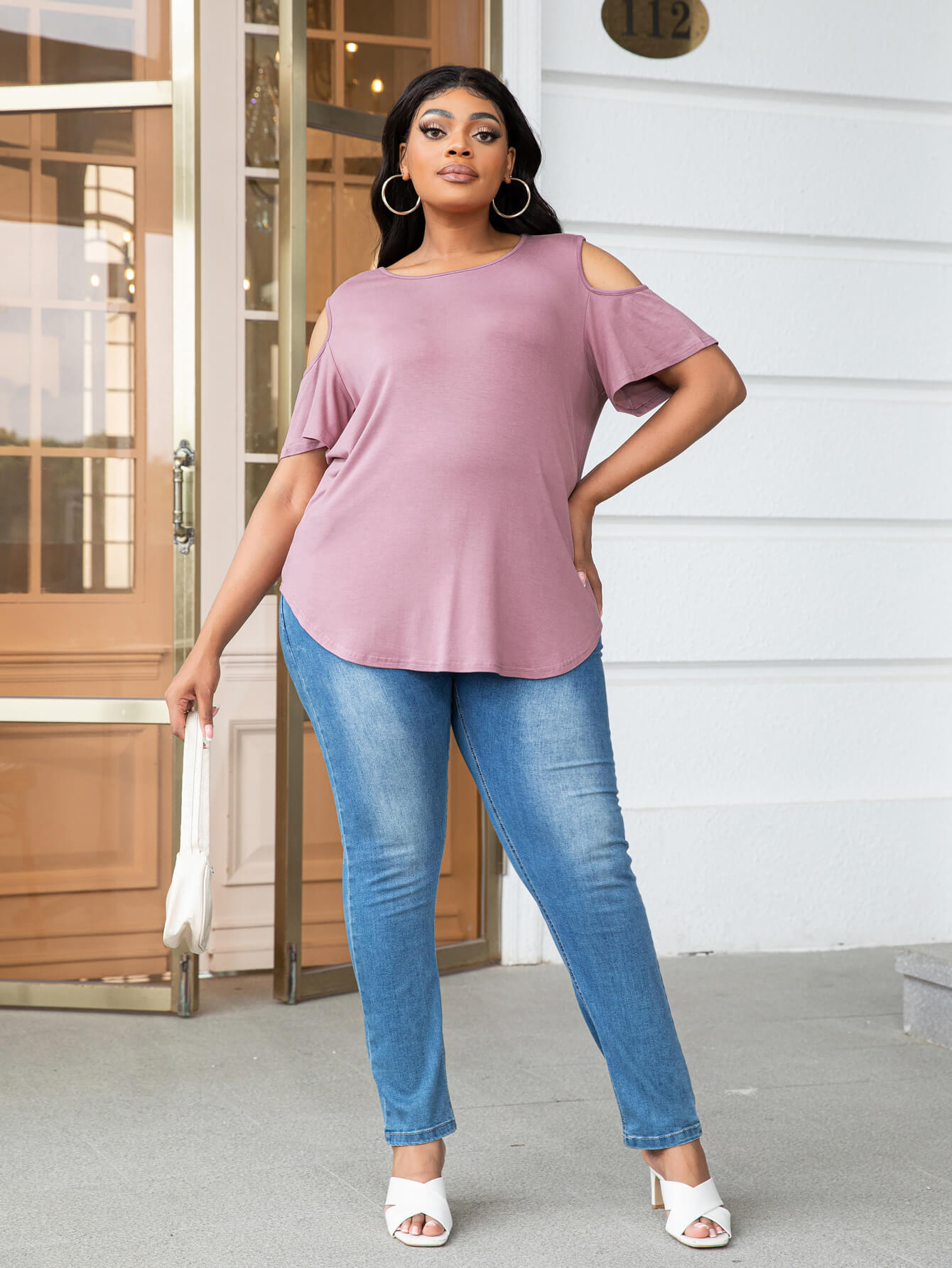 Plus Size Cold-Shoulder Round Neck Curved Hem Tee - T-Shirts - Shirts & Tops - 4 - 2024