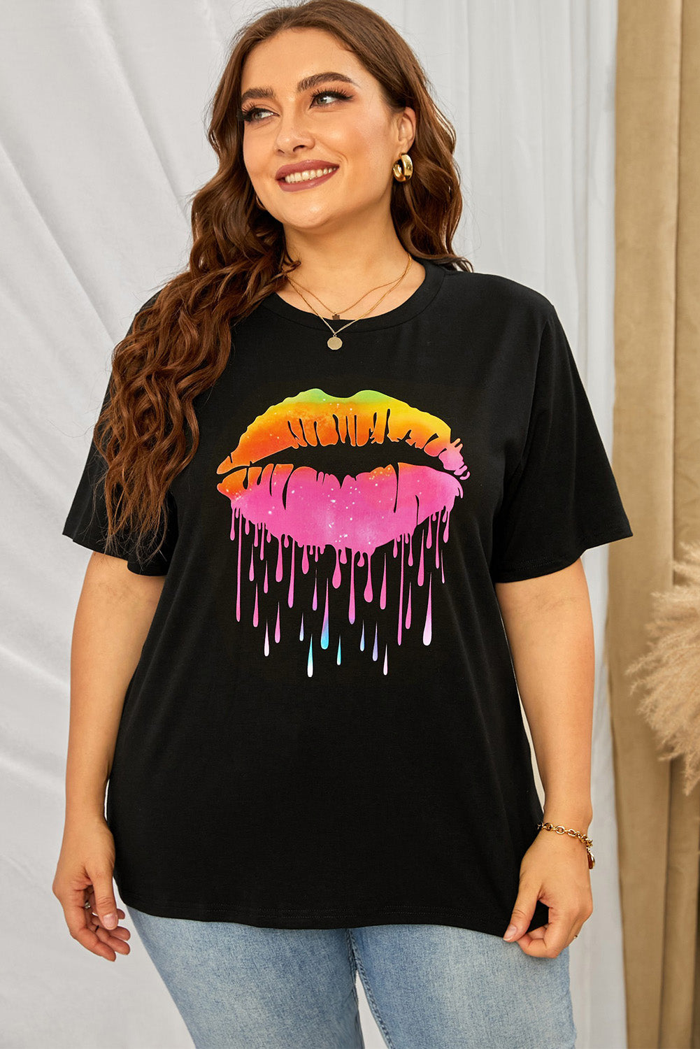 Plus Size Lip Graphic Tee Shirt - Black / 1X - T-Shirts - Shirts & Tops - 4 - 2024