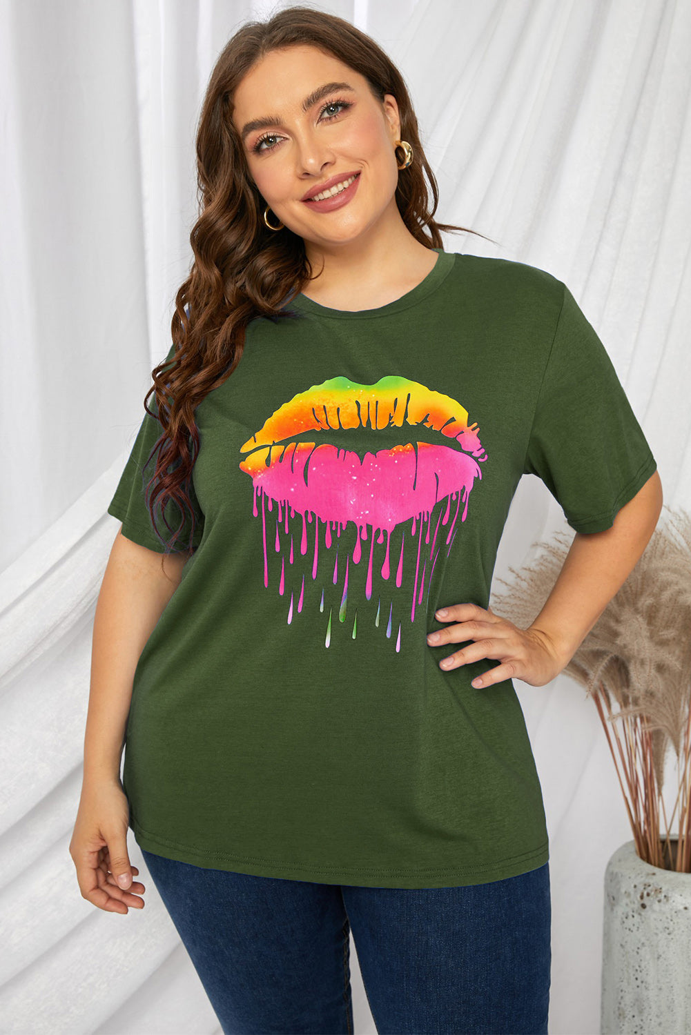 Plus Size Lip Graphic Tee Shirt - Green / 1X - T-Shirts - Shirts & Tops - 1 - 2024