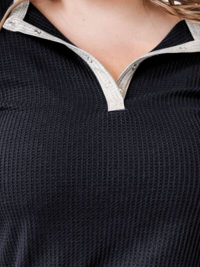 Plus Size Waffle-Knit Half Snap Long Sleeve Shirt - T-Shirts - Shirts & Tops - 3 - 2024