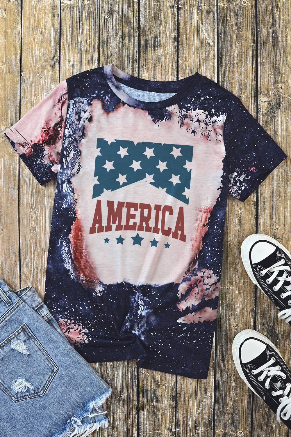 Printed AMERICA Graphic Round Neck Short Sleeve Tee - T-Shirts - Shirts & Tops - 2 - 2024