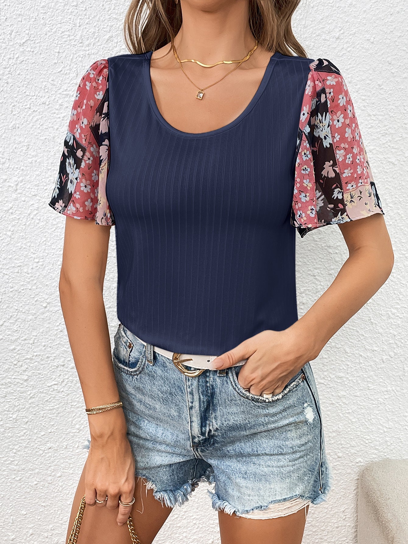 Printed Puff Sleeve Round Neck Tee - T-Shirts - Shirts & Tops - 8 - 2024