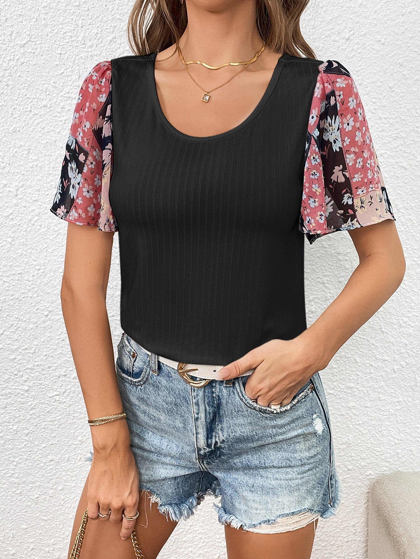 Printed Puff Sleeve Round Neck Tee - T-Shirts - Shirts & Tops - 3 - 2024