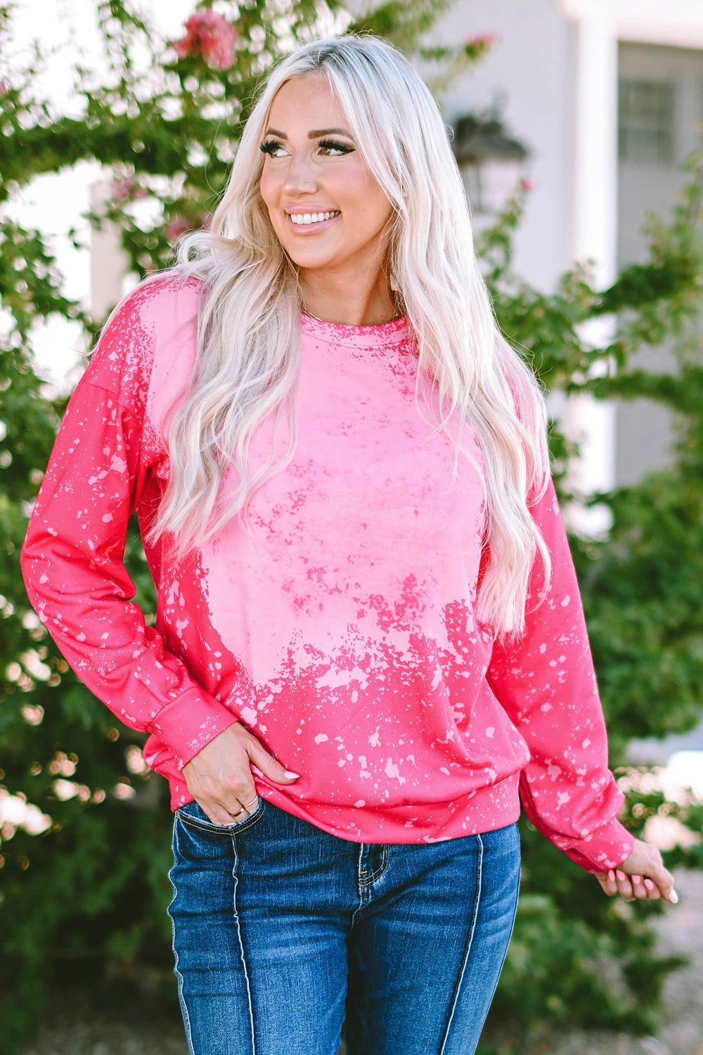 Printed Round Neck Long Sleeve Sweatshirt - Pink / S - T-Shirts - Shirts & Tops - 1 - 2024