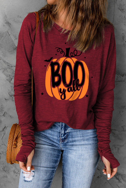 Pumpkin Graphic Thumbhole Sleeve T-Shirt - Red / S - T-Shirts - Shirts & Tops - 1 - 2024