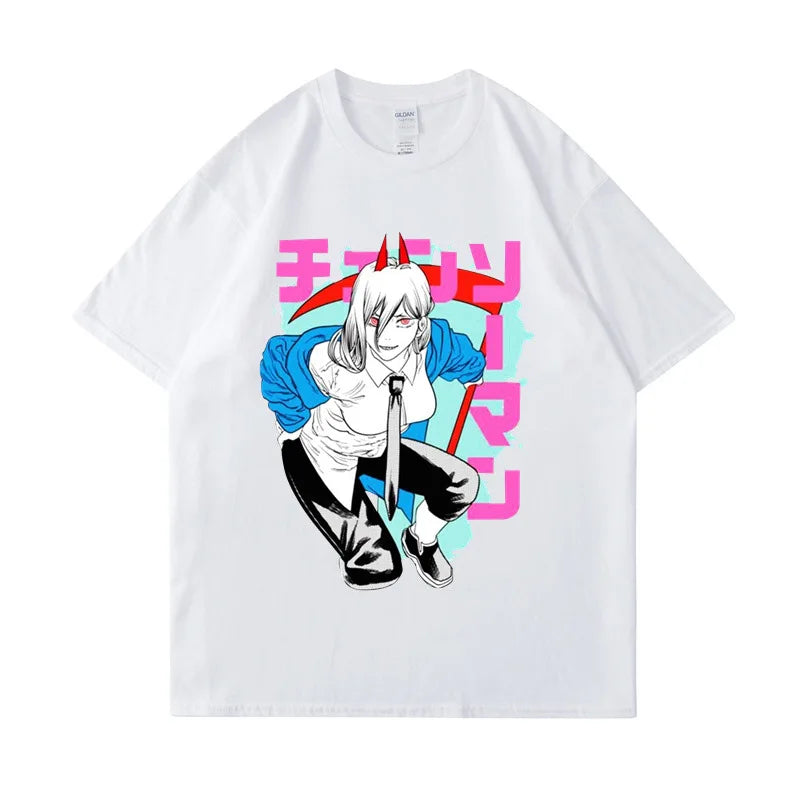 Punk Oversized Cotton T-Shirt for Men - Y2K Manga Graphic Print Tee - White / XXXXL - T-Shirts - Shirts & Tops - 2