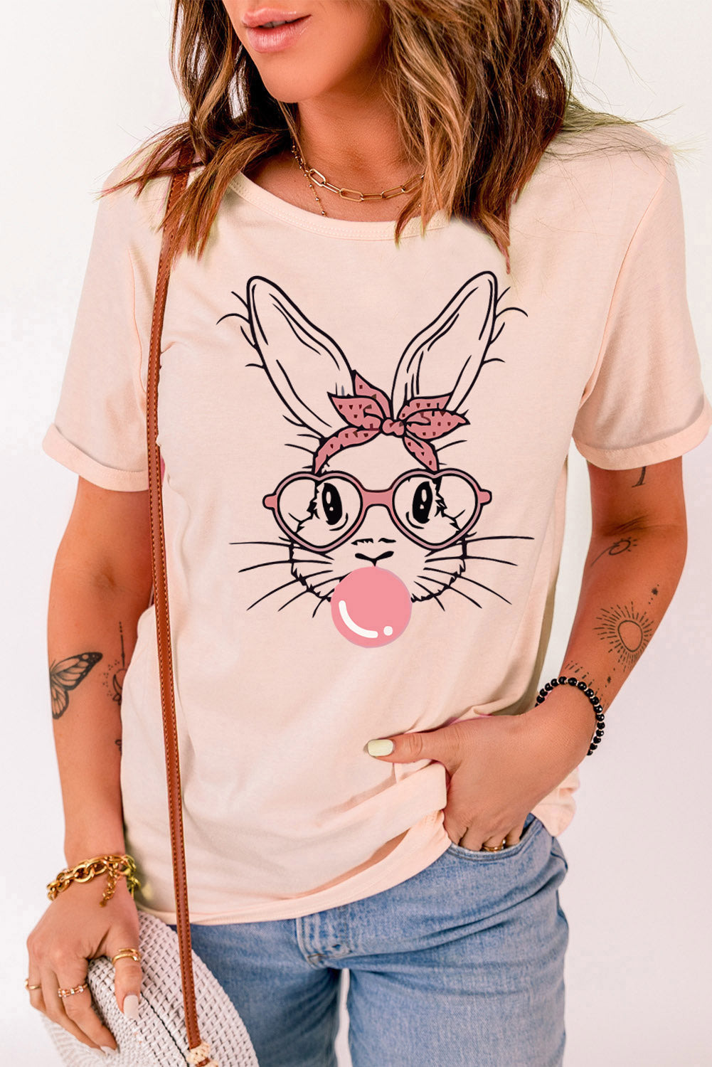 Rabbit Graphic Easter Tee Shirt - Pink / S - T-Shirts - Shirts & Tops - 3 - 2024
