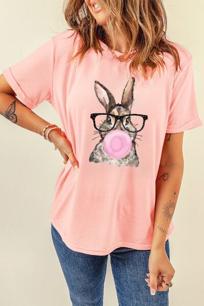 Rabbit Round Neck Short Sleeve T-Shirt - Peach / S - T-Shirts - Shirts & Tops - 1 - 2024