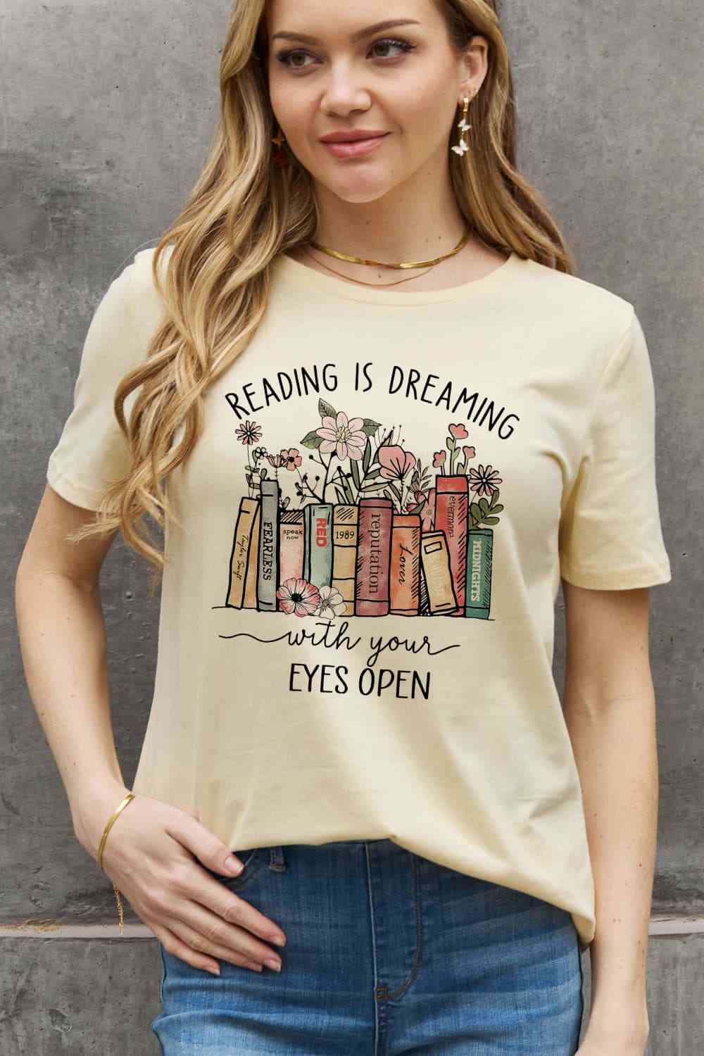 READING IS DREAMING WITH YOUR EYES OPEN Graphic Cotton Tee - T-Shirts - Shirts & Tops - 14 - 2024