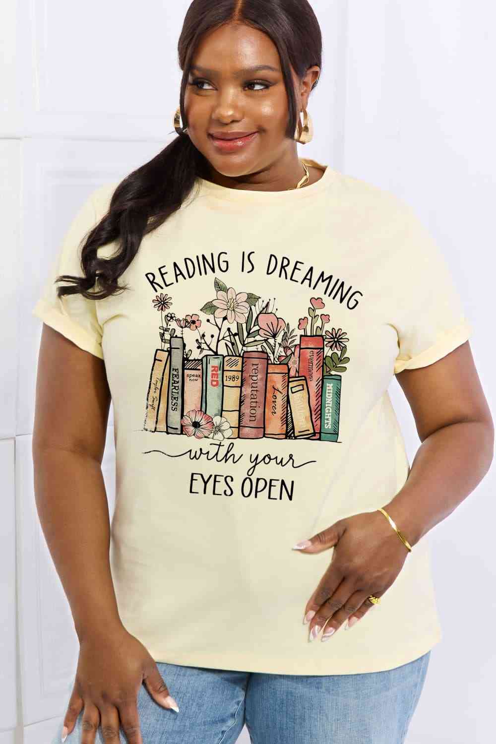 READING IS DREAMING WITH YOUR EYES OPEN Graphic Cotton Tee - T-Shirts - Shirts & Tops - 17 - 2024