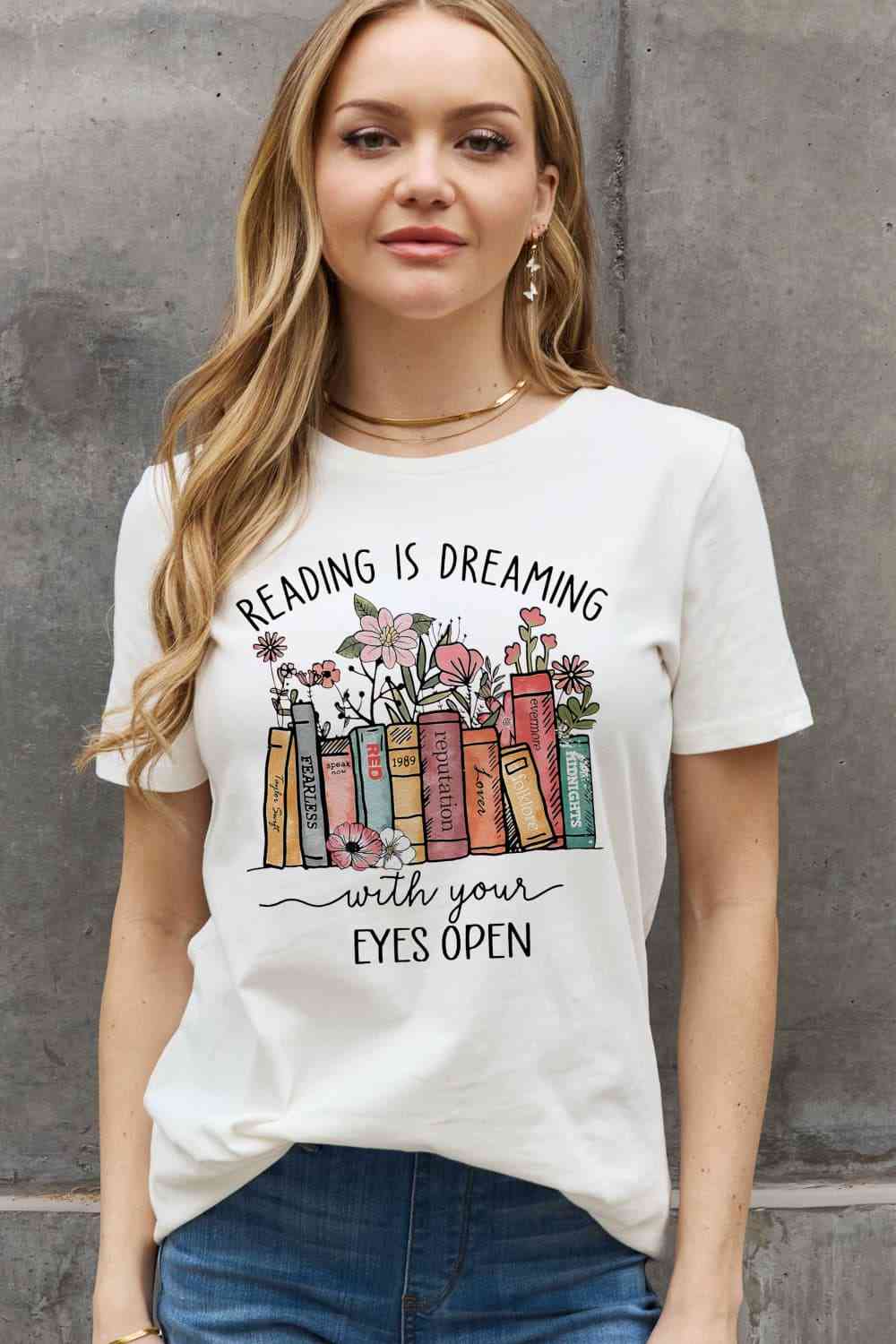 READING IS DREAMING WITH YOUR EYES OPEN Graphic Cotton Tee - Bleach / S - T-Shirts - Shirts & Tops - 19 - 2024