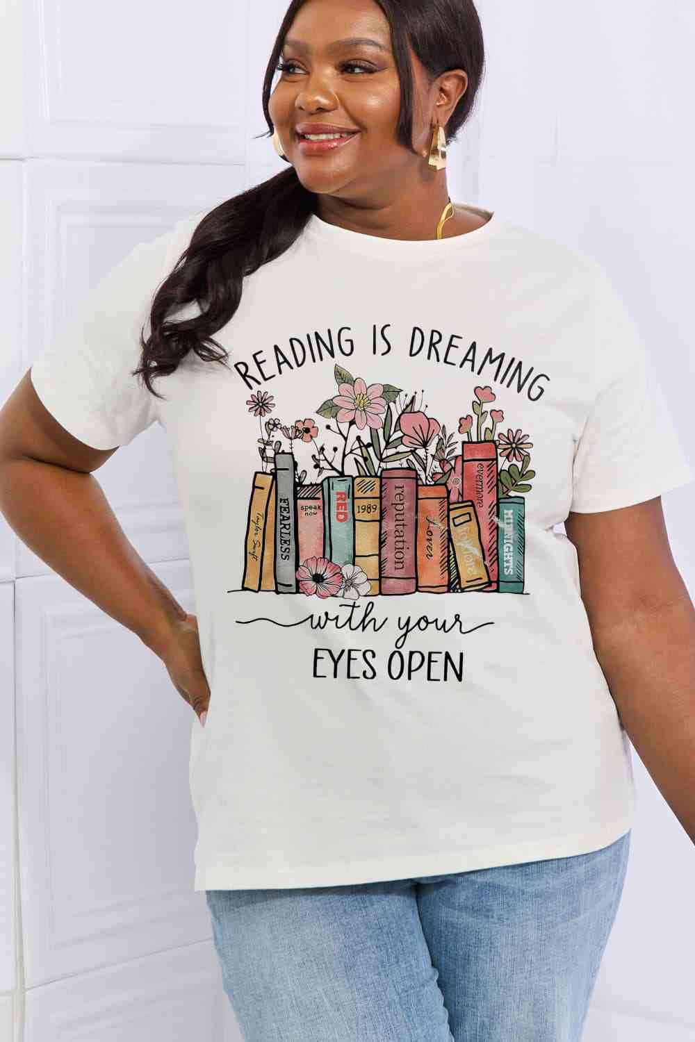 READING IS DREAMING WITH YOUR EYES OPEN Graphic Cotton Tee - T-Shirts - Shirts & Tops - 11 - 2024