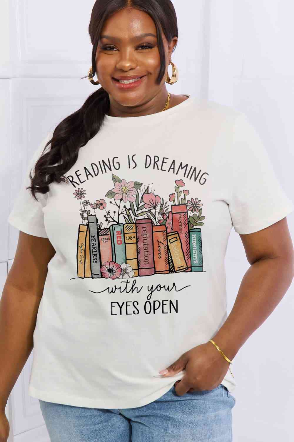 READING IS DREAMING WITH YOUR EYES OPEN Graphic Cotton Tee - T-Shirts - Shirts & Tops - 10 - 2024
