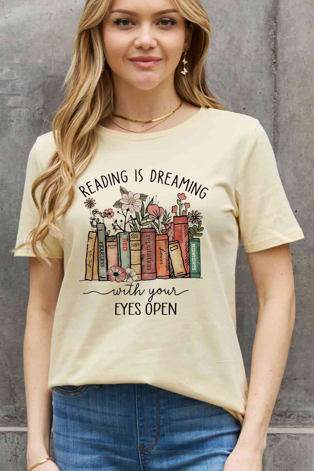 READING IS DREAMING WITH YOUR EYES OPEN Graphic Cotton Tee - Ivory / S - T-Shirts - Shirts & Tops - 13 - 2024