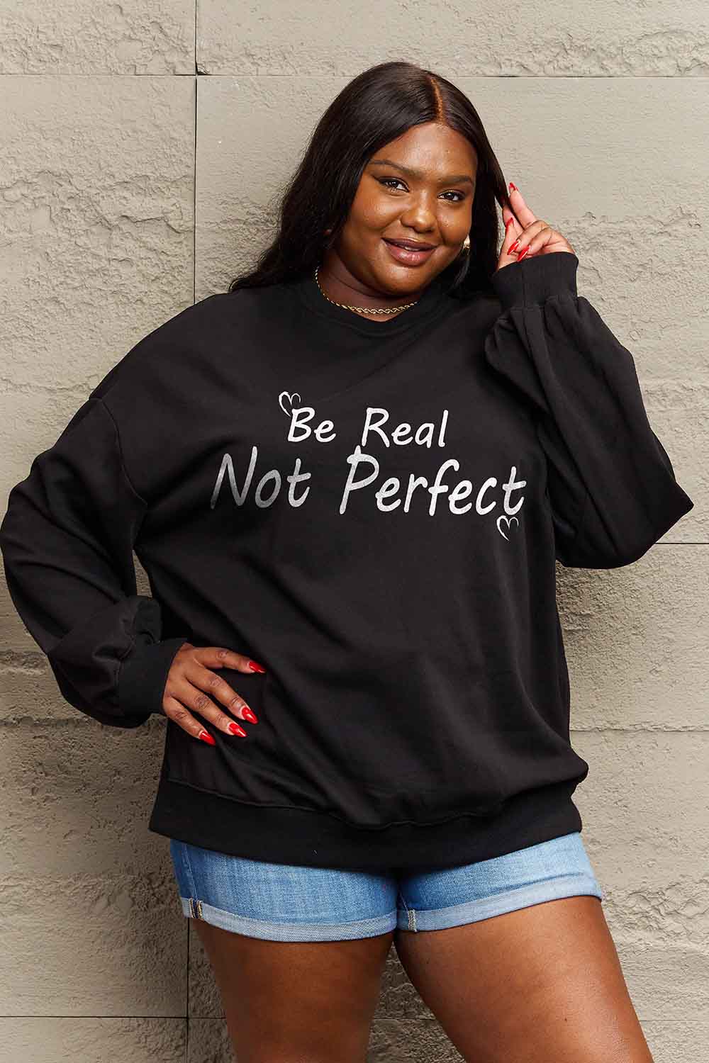 BE REAL NOT PERFECT Graphic Sweatshirt - T-Shirts - Shirts & Tops - 3 - 2024