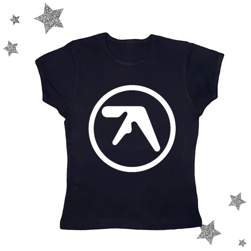 Retro Rhythms Aphex Crop Tee – Chic Punk Graphic Charm - Black / L - T-Shirts - Shirts & Tops - 1 - 2024