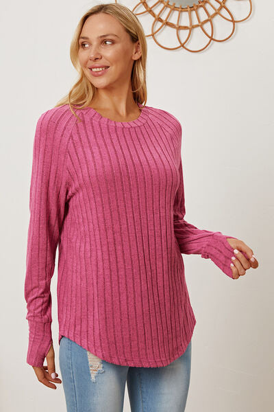 Ribbed Thumbhole Sleeve T-Shirt - Hot Pink / S - T-Shirts - Shirts & Tops - 7 - 2024