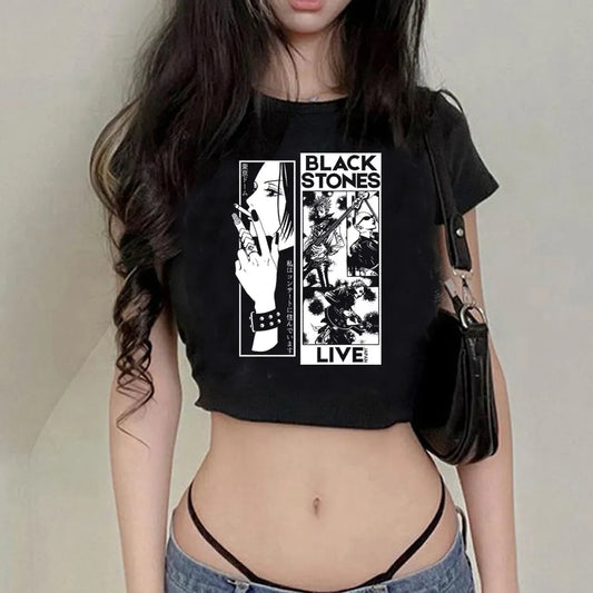 Rock Revival Crop Top – Black Stones Live Graphic Cropped Tee - T-Shirts - Shirts & Tops - 1 - 2024