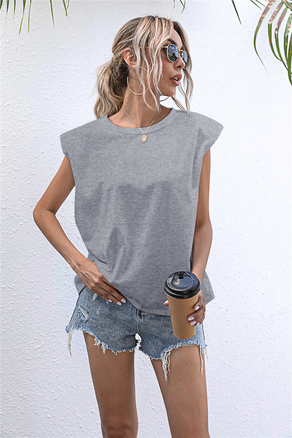 Round Neck Cap Sleeve Tee - Blue / S - T-Shirts - Shirts & Tops - 16 - 2024