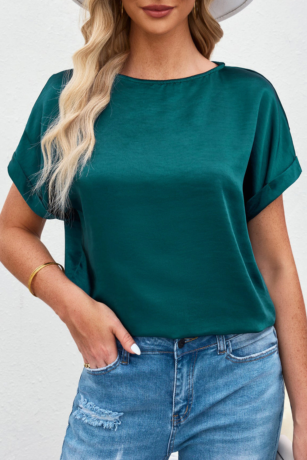 Round Neck Cuffed Sleeve Top - T-Shirts - Shirts & Tops - 3 - 2024