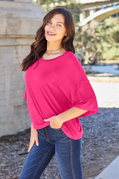 Round Neck Drop Shoulder T-Shirt - T-Shirts - Shirts & Tops - 2 - 2024