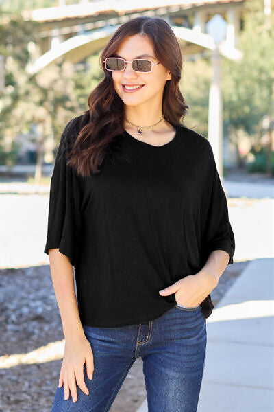 Round Neck Drop Shoulder T-Shirt - Black / S - T-Shirts - Shirts & Tops - 4 - 2024