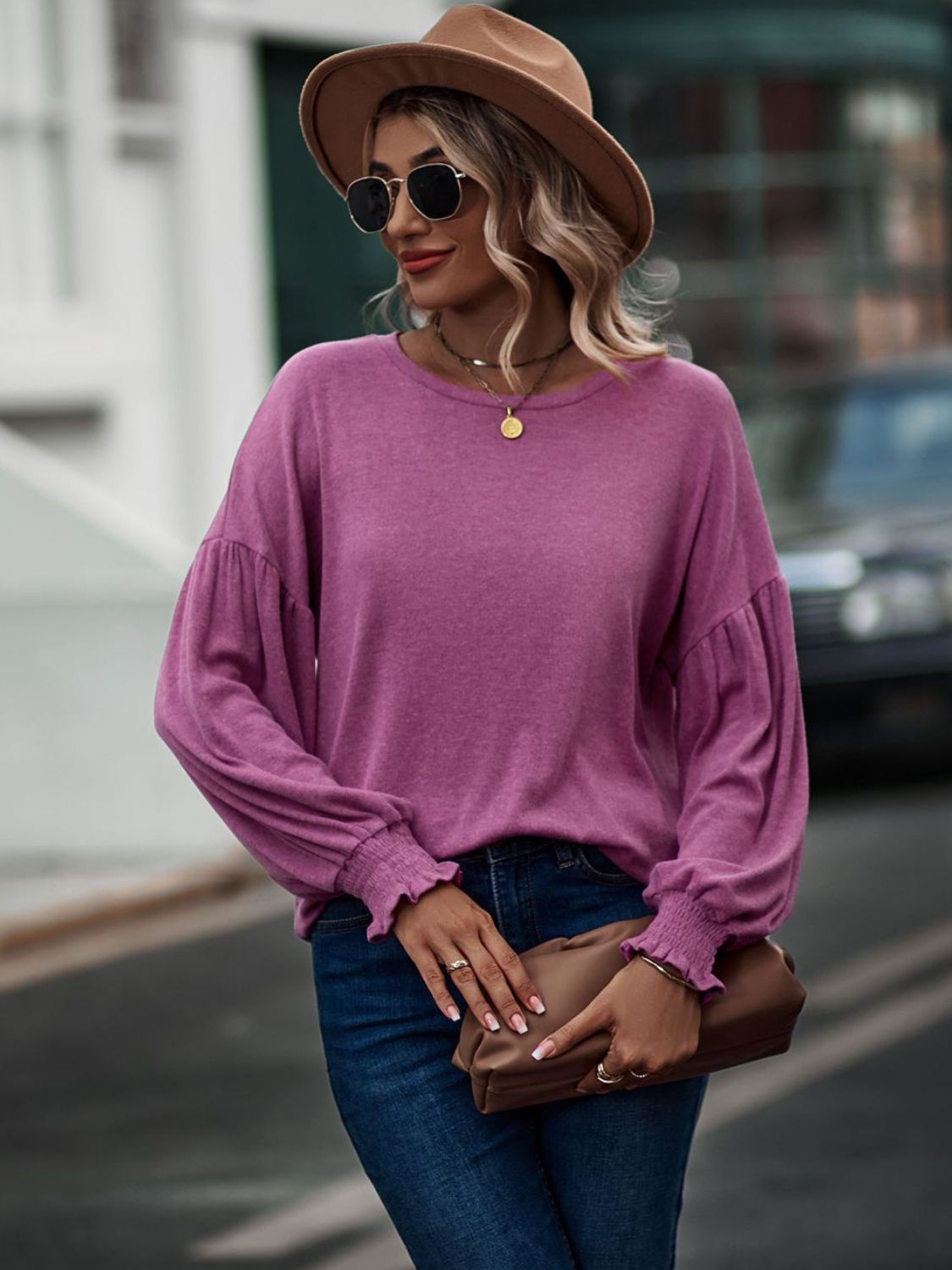 Round Neck Dropped Shoulder Flounce Sleeve T-Shirt - T-Shirts - Shirts & Tops - 3 - 2024