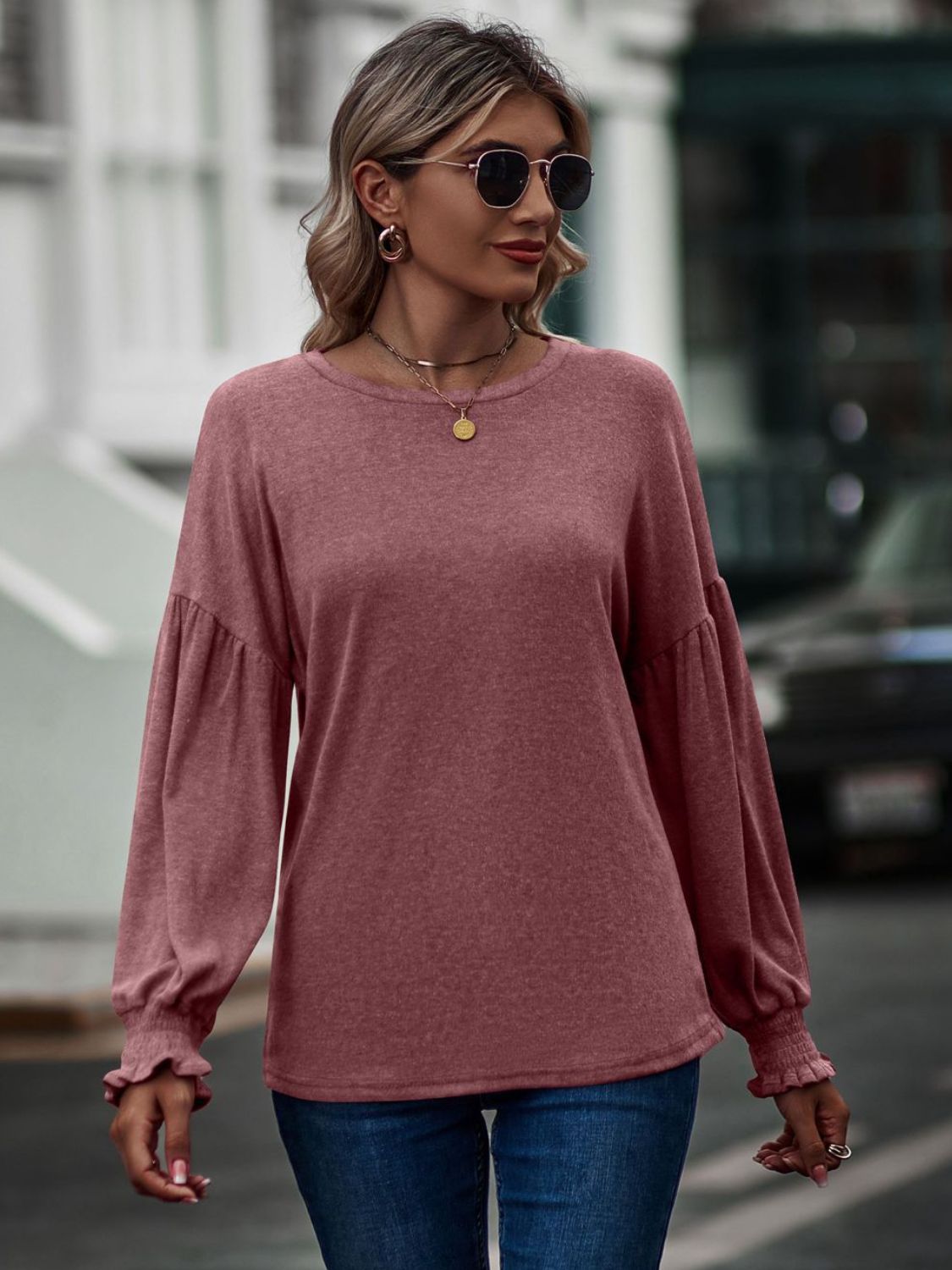 Round Neck Dropped Shoulder Flounce Sleeve T-Shirt - T-Shirts - Shirts & Tops - 17 - 2024