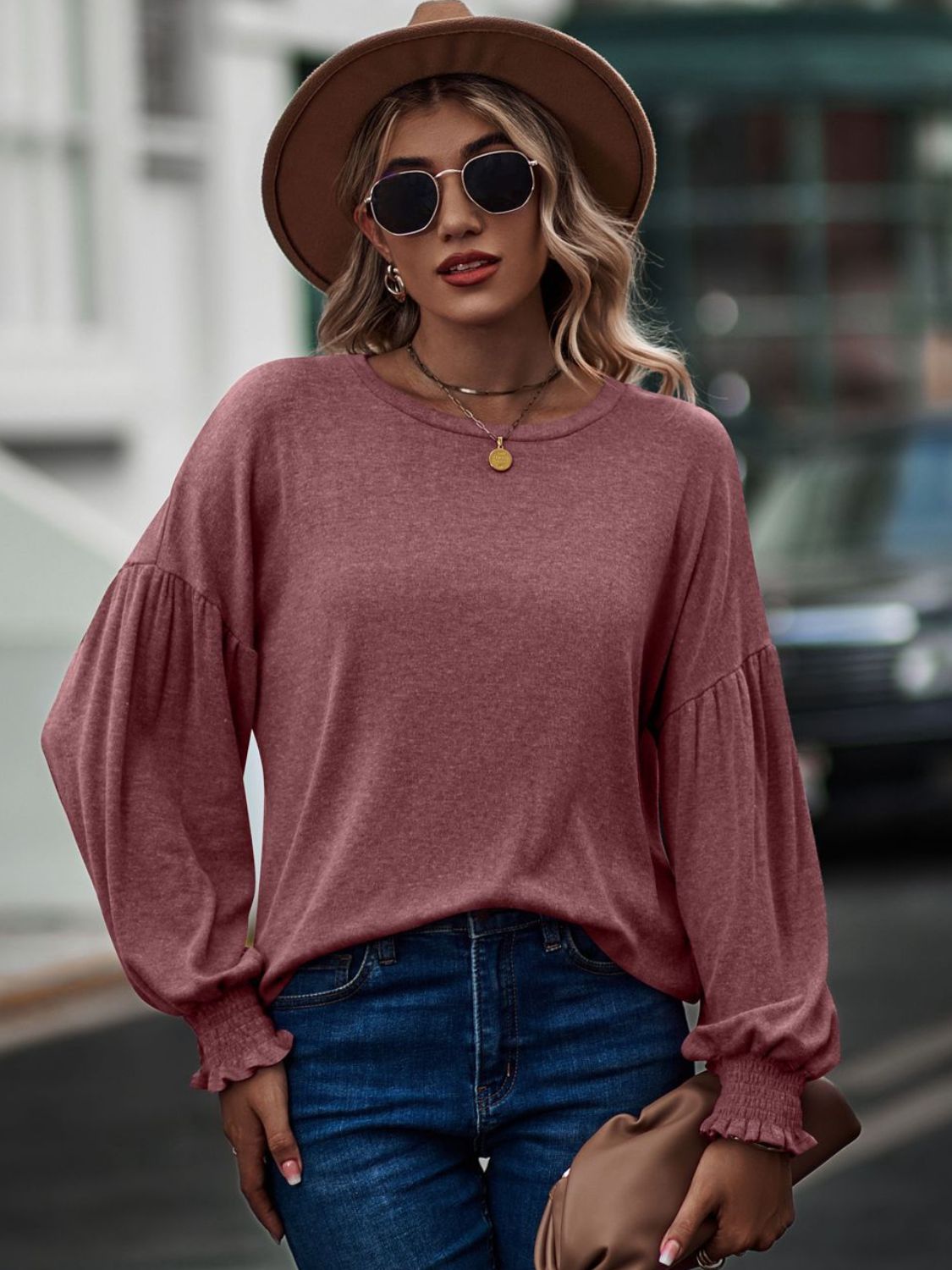 Round Neck Dropped Shoulder Flounce Sleeve T-Shirt - Dark Pink / S - T-Shirts - Shirts & Tops - 16 - 2024