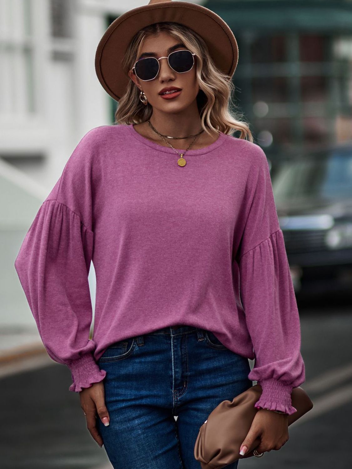 Round Neck Dropped Shoulder Flounce Sleeve T-Shirt - Pink / S - T-Shirts - Shirts & Tops - 1 - 2024