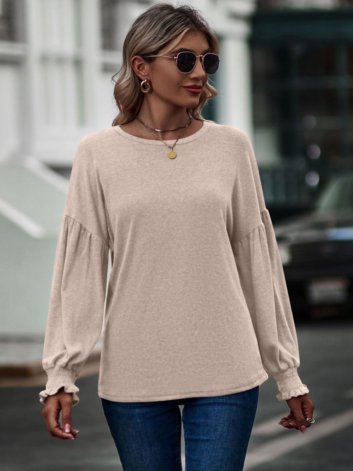 Round Neck Dropped Shoulder Flounce Sleeve T-Shirt - T-Shirts - Shirts & Tops - 14 - 2024