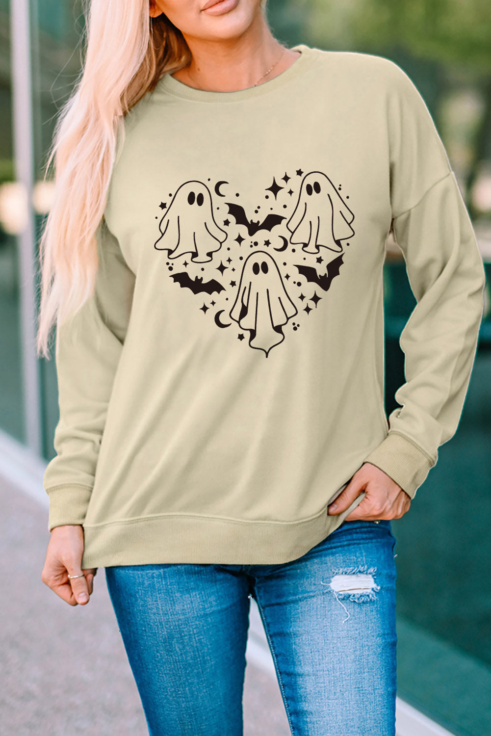 Round Neck Dropped Shoulder Ghost Graphic Sweatshirt - T-Shirts - Shirts & Tops - 3 - 2024