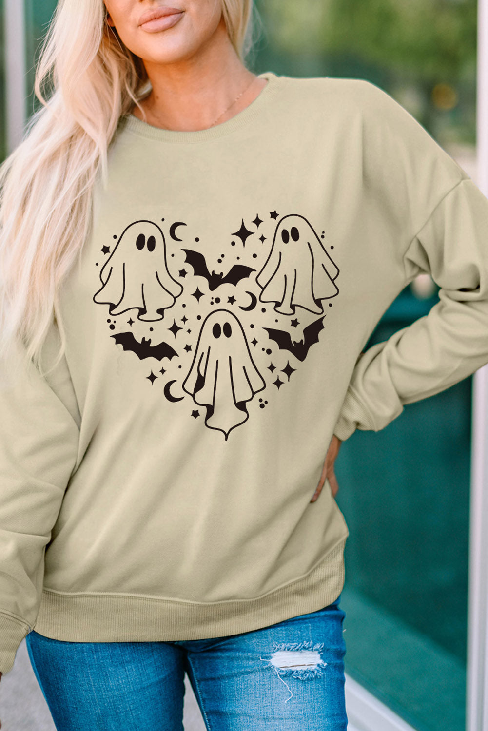 Round Neck Dropped Shoulder Ghost Graphic Sweatshirt - T-Shirts - Shirts & Tops - 4 - 2024