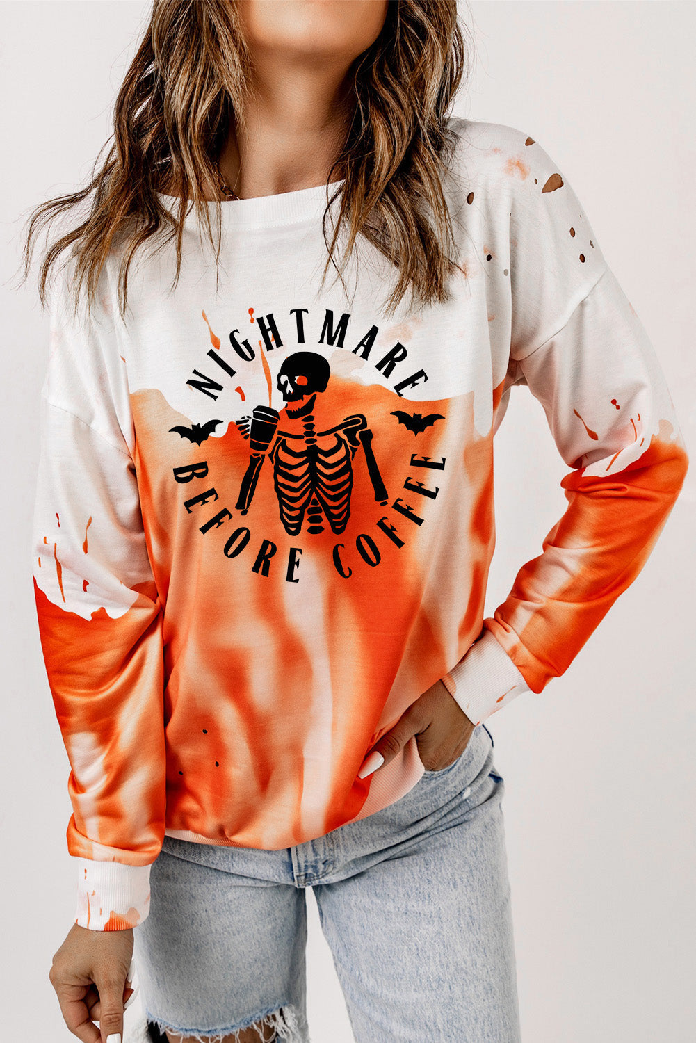 Round Neck Dropped Shoulder NIGHTMARE BEFORE COFFEE Graphic Sweatshirt - T-Shirts - Shirts & Tops - 3 - 2024