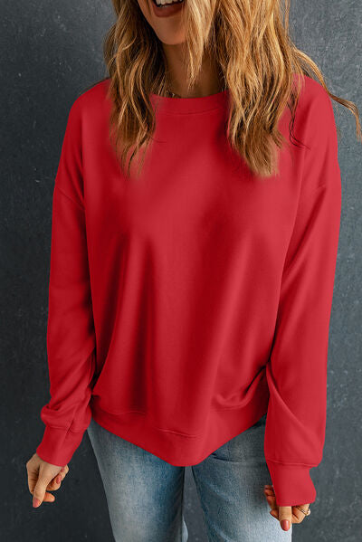 Round Neck Dropped Shoulder Sweatshirt - Deep Red / S - T-Shirts - Shirts & Tops - 5 - 2024