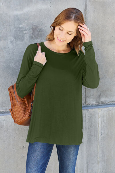 Round Neck Dropped Shoulder T-Shirt - Army Green / S - T-Shirts - Shirts & Tops - 1 - 2024