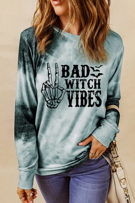 Round Neck Long Sleeve BAD WITCH VIBES Sweatshirt - Blue / S - T-Shirts - Shirts & Tops - 1 - 2024