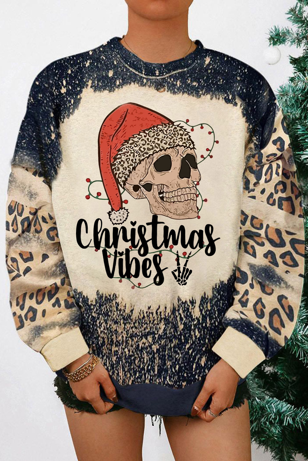 Round Neck Long Sleeve CHRISTMAS VIBES Graphic Sweatshirt - Multicolor / S - T-Shirts - Shirts & Tops - 1 - 2024