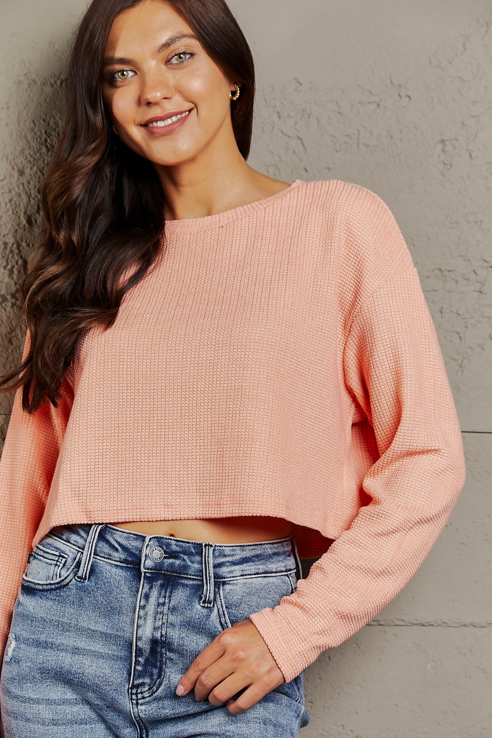 Round Neck Long Sleeve Cropped T-Shirt - T-Shirts - Shirts & Tops - 5 - 2024